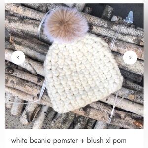Mischa Lampert White Beanie Pomster with Blush XL Pom